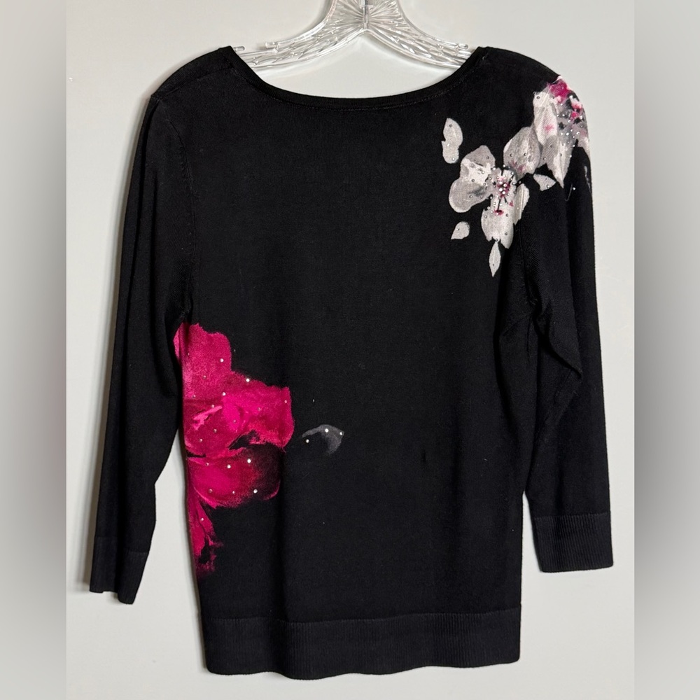 White House Black Market Black and Pink Floral Cardigan Size M - Picture 3 of 12